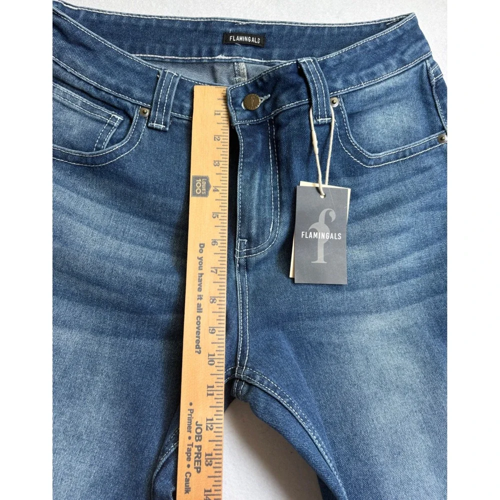 Flamingals Womens High Waisted Wide Leg Carpenter Jeans Medium Wash Blue Size L
